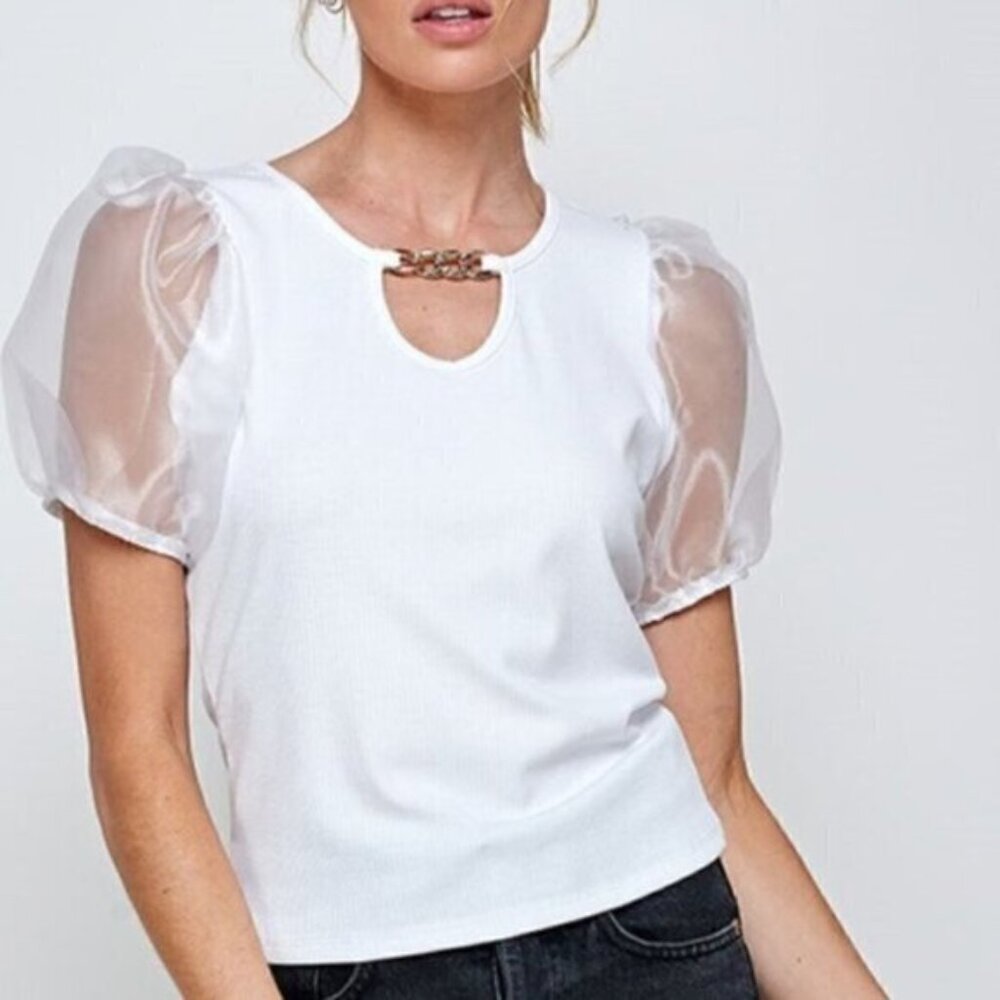 White Puffed Sleeve Blouse